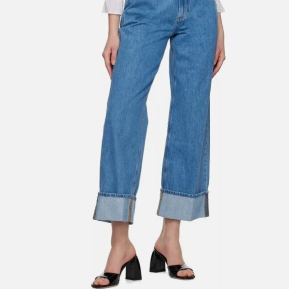 Frame Rolled High Rise Wide Leg Meadow Wash Jeans Denim 23 $298 NWT - Picture 2 of 6